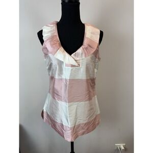 Tuckernuck Devon Baer Stewart Blouse Small Striped Ruffle Silk Resort classic